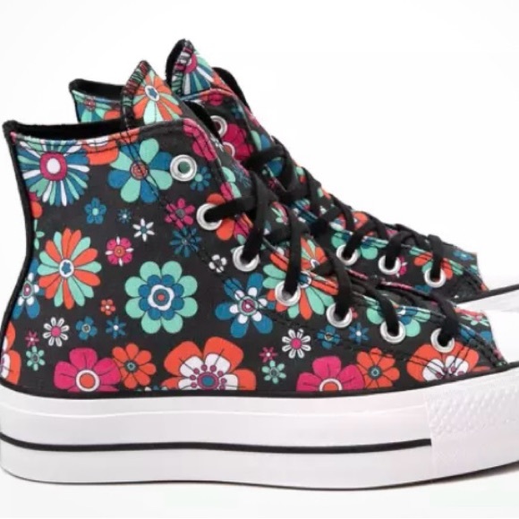 Converse / New Chuck Taylor All Star Lift Platform Floral High Top Boho Sneakers - Picture 3 of 4